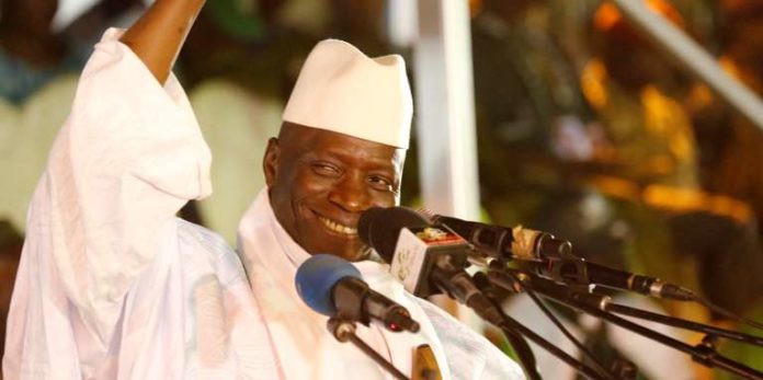 Gambia's President Jammeh smiles during a rally in Banjul