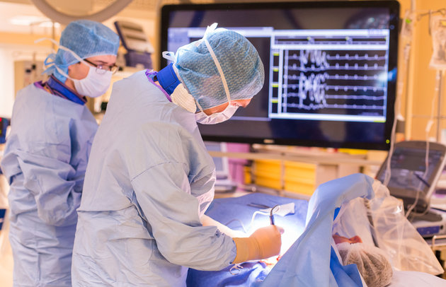 Automatic defibrillator implantation, Limoges hopital, France.