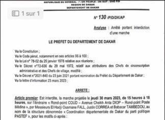 POLITIQUE-MANIFESTATIONS: Le Préfet de Dakar dit niet à Yewwi Askan Wi (Document)