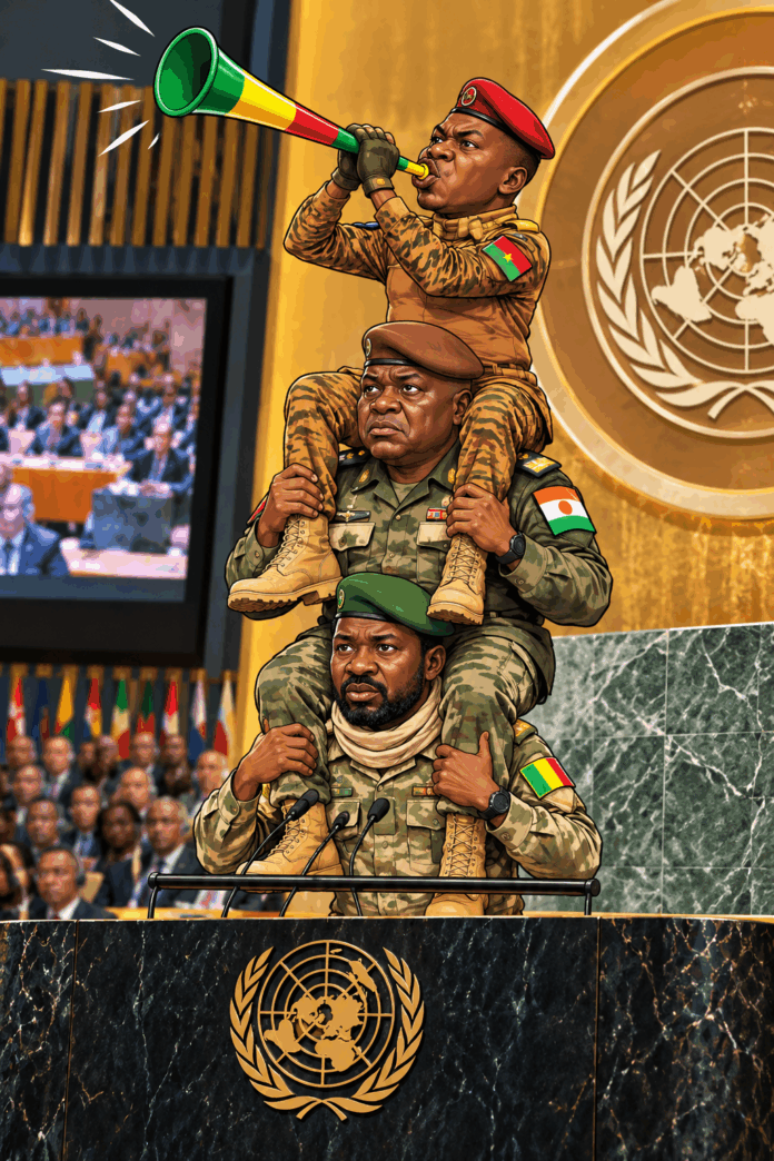 Presidents Tiani du Niger IB Traore du Burkina et Assini Goita du Mali a la tridune de l_ONU